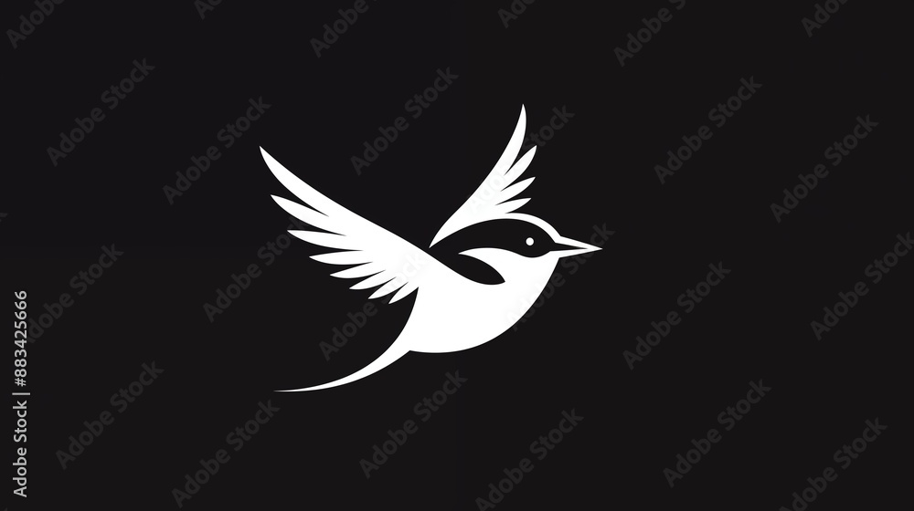 Minimalist Silhouette of a Bird in Flight on Black Background Minimalist Silhouette of a Bird in Flight on Black Background