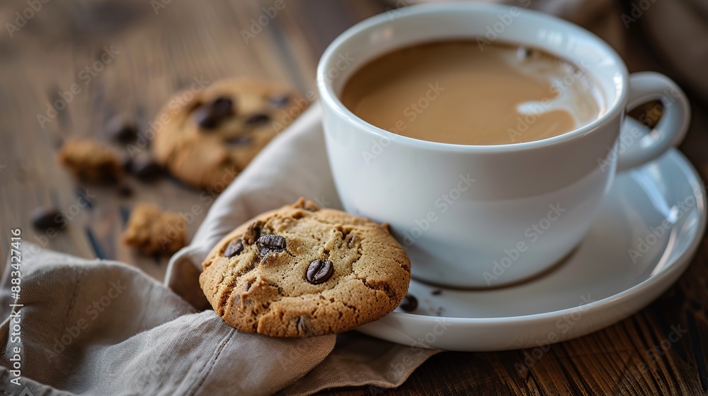 a cup fresh black coffee with cookie a cup fresh black coffee with cookie