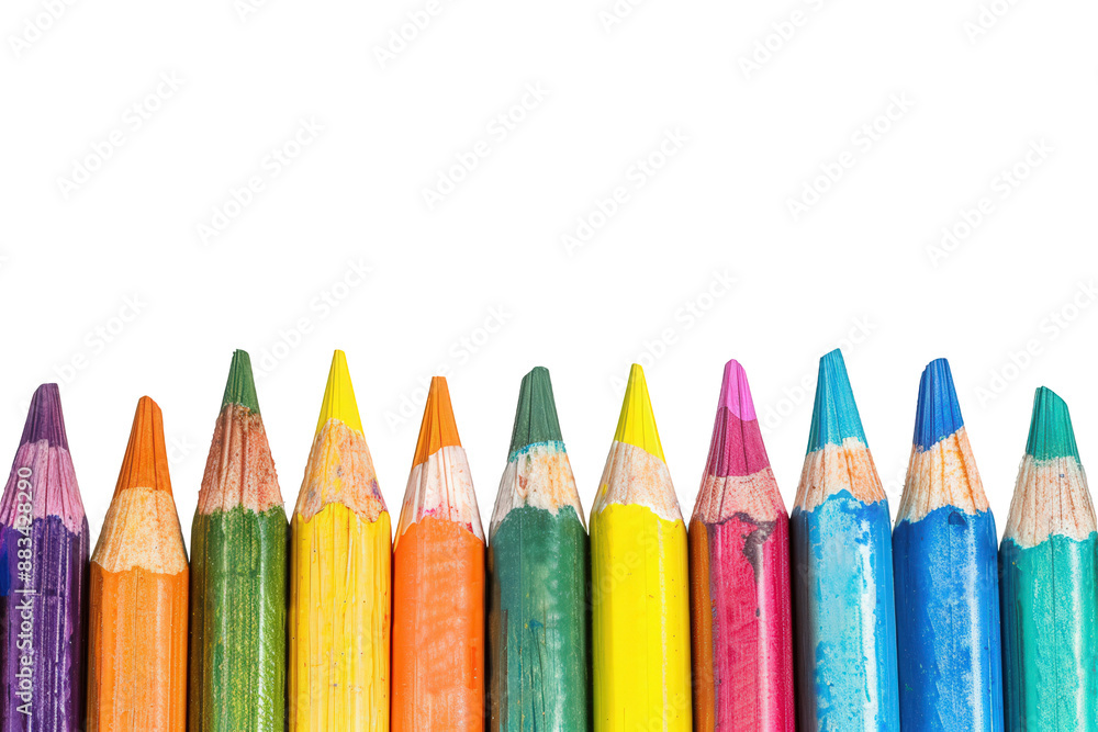 A row of colorful pencils against a PNG dicut A row of colorful pencils against a PNG dicut