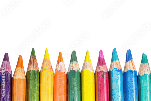 A row of colorful pencils against a PNG dicut