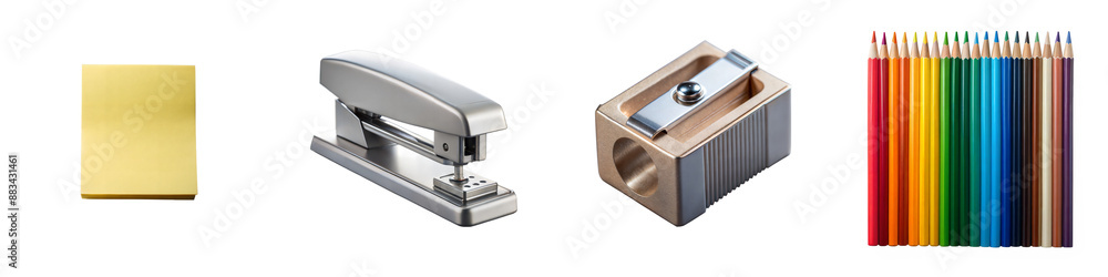 Office Supplies Collection with Stapler Pencils Sharpener Sticky Notes Office Supplies Collection with Stapler Pencils Sharpener Sticky Notes