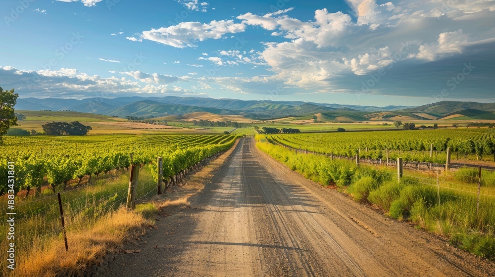 Naklejka premium Rural road through vineyards.