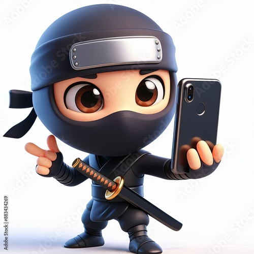 Cute Ninja Taking Selfie With Phone Cartoon 3d Generative AI

 photo