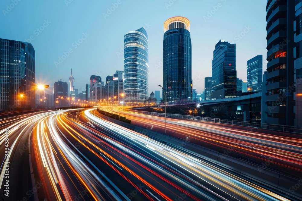 Obraz premium Modern financial hub bustling with digital transactions, driving development and economic improvement, vibrant and dynamic scene