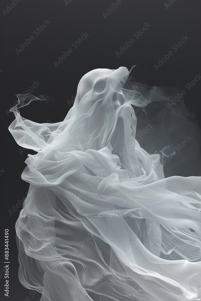 White Cloth Blowing Wind Black Background White Cloth Blowing Wind Black Background