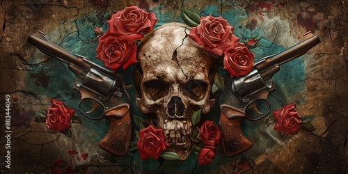 Skull with Guns and Roses