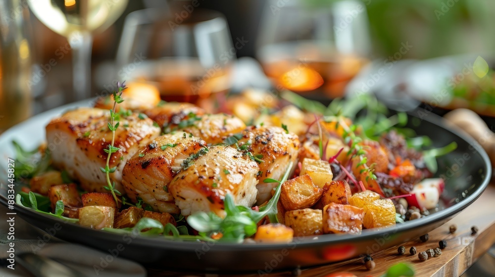 Delicious grilled chicken dish with vegetables and herbs - generative ai Delicious grilled chicken dish with vegetables and herbs - generative ai