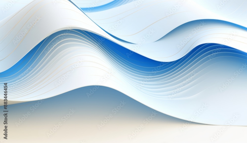 Obraz premium Blue and gold waves of curved shapes on a white background, rendered in 3D in the style of hd, high resolution.