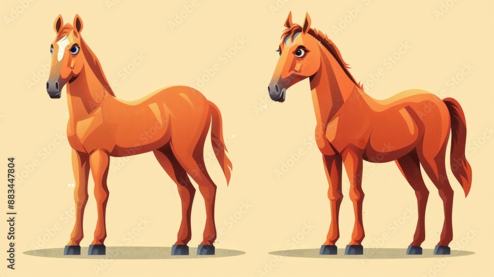 Cute little pony cartoon character. Flat design cartoon illustration. Cute little pony cartoon character. Flat design cartoon illustration.
