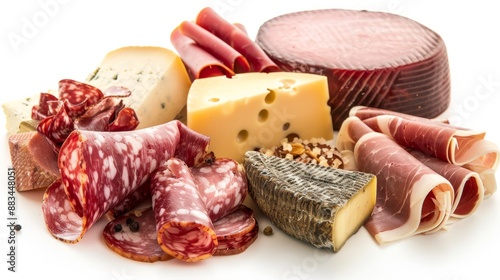 Assortment of cheese, ham, salami, prosciutto and various types of cheese