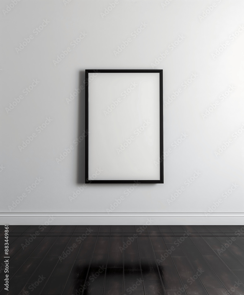 Empty Poster Mock-up with Black Frame on Gray Wall in Minimalistic Room Empty Poster Mock-up with Black Frame on Gray Wall in Minimalistic Room