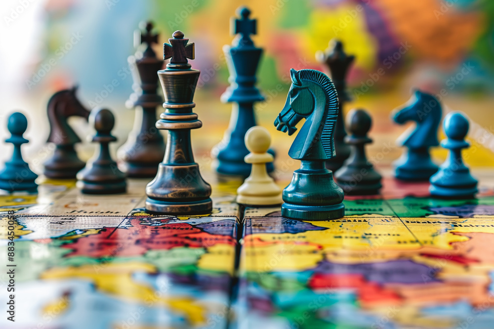 Chess pieces are symbolizing strategy, geopolitical planning, and competition, themes of leadership, decision-making, and global strategy Chess pieces are symbolizing strategy, geopolitical planning, and competition, themes of leadership, decision-making, and global strategy