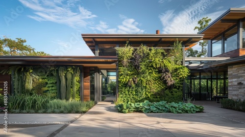 Modern ranch with an eco-friendly design that features a living wall, a biodynamic garden, and a system for gray water recycling photo