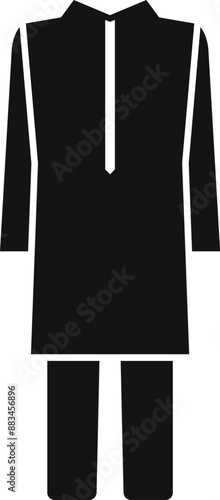 Black silhouette of a traditional indian outfit for men, called kurta pajama
