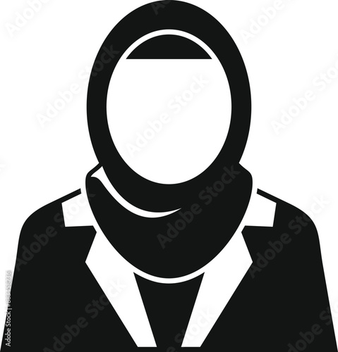 Black and white icon of a businesswoman wearing a hijab