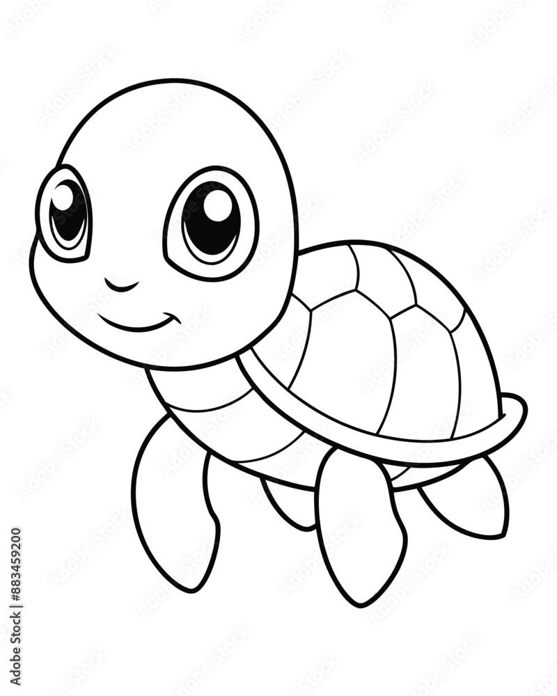 Obraz premium Cute Baby Turtle with Water Bubbles Underwater Coloring Page
