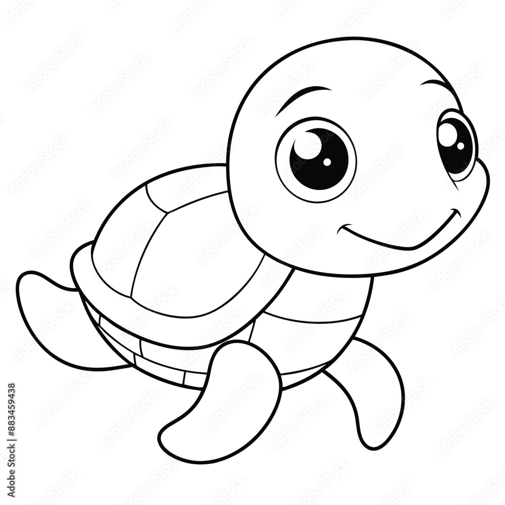 Fototapeta premium Cute Baby Turtle with Water Bubbles Underwater Coloring Page