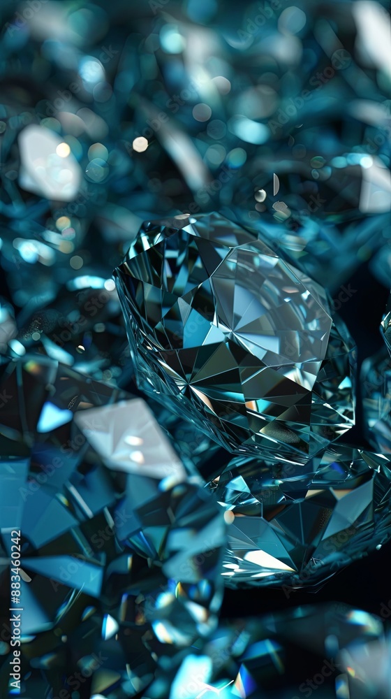 Close-up Image Showcasing an Array of Sparkling Blue Diamonds Beautifully Stacked in a Pile Close-up Image Showcasing an Array of Sparkling Blue Diamonds Beautifully Stacked in a Pile