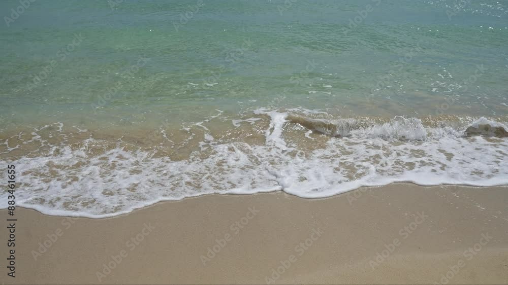 Serene beachfront with gentle waves washing over sandy shore in pescoluse, salento, italy, capturing the tranquil seaside essence of a summer day. Serene beachfront with gentle waves washing over sandy shore in pescoluse, salento, italy, capturing the tranquil seaside essence of a summer day.