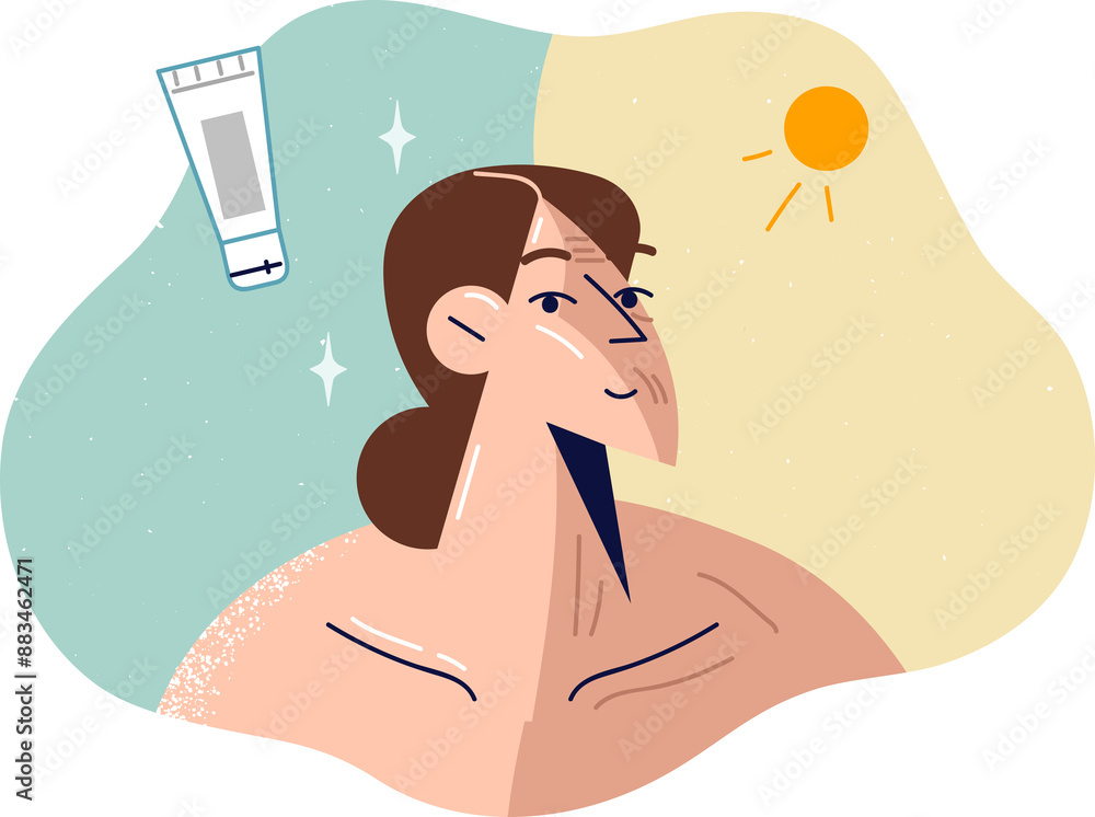 Girl uses SPF cream to avoid tanning in summer, for fear of getting skin cancer due to sun rays. Woman before and after using sunscreen with spf function or cosmetics to get even tan Girl uses SPF cream to avoid tanning in summer, for fear of getting skin cancer due to sun rays. Woman before and after using sunscreen with spf function or cosmetics to get even tan