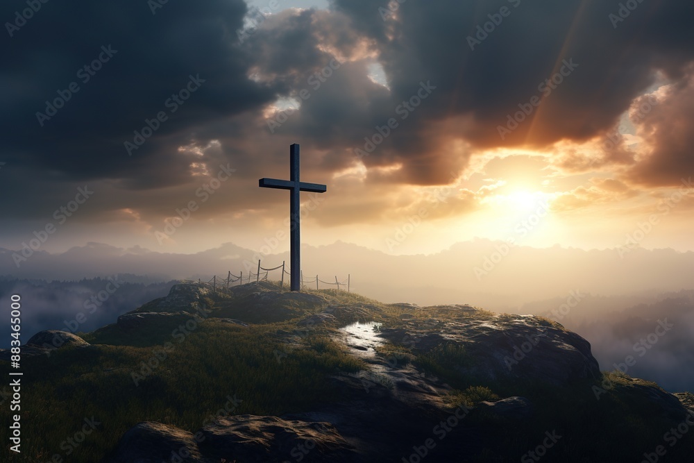 Wooden cross over abstract sky background
Wooden cross over abstract sky background