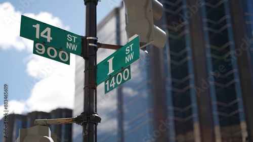 I street NW and 14th street NW street signs in downtown Washington DC symbolizing lobbying and corruption in nations capital photo