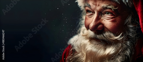 A portrait of Santa Claus depicted on a dark background with ample copy space, perfect for Christmas and holiday-themed designs.