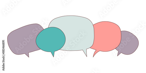 Set of speech bubbles with outline stroke. Vintage colours. Doodle conversational clouds in comic stylisation
