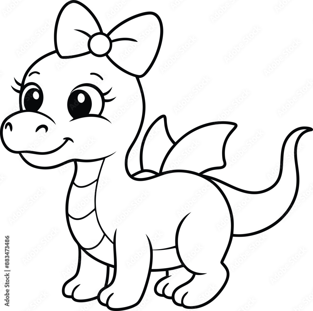 Cute Dragon wearing bow in his head vector mandala on white background , coloring page Cute Dragon wearing bow in his head vector mandala on white background , coloring page