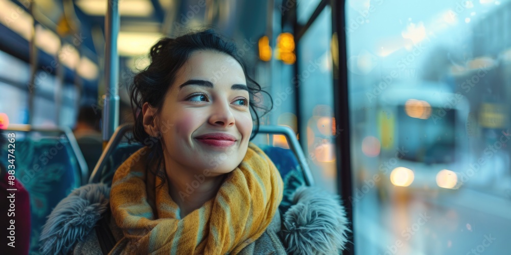 Woman on bus looking out window Woman on bus looking out window
