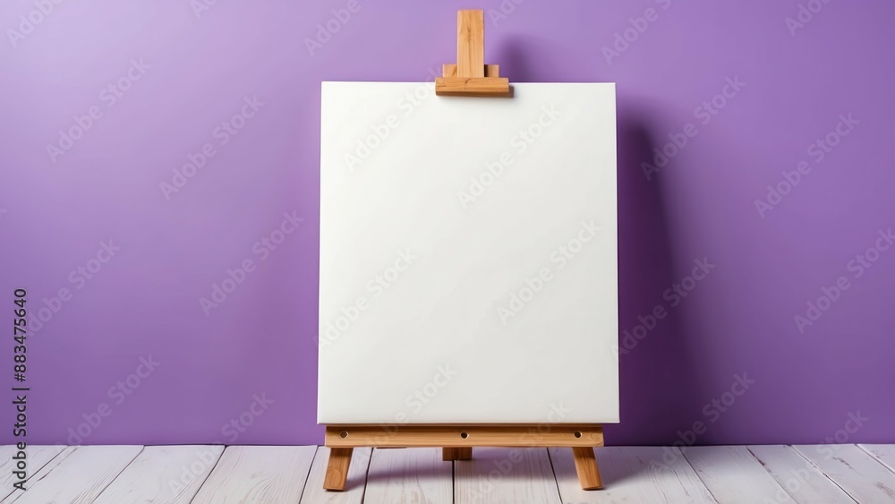 Empty white canvas on easel against a purple background, perfect for creative projects Empty white canvas on easel against a purple background, perfect for creative projects