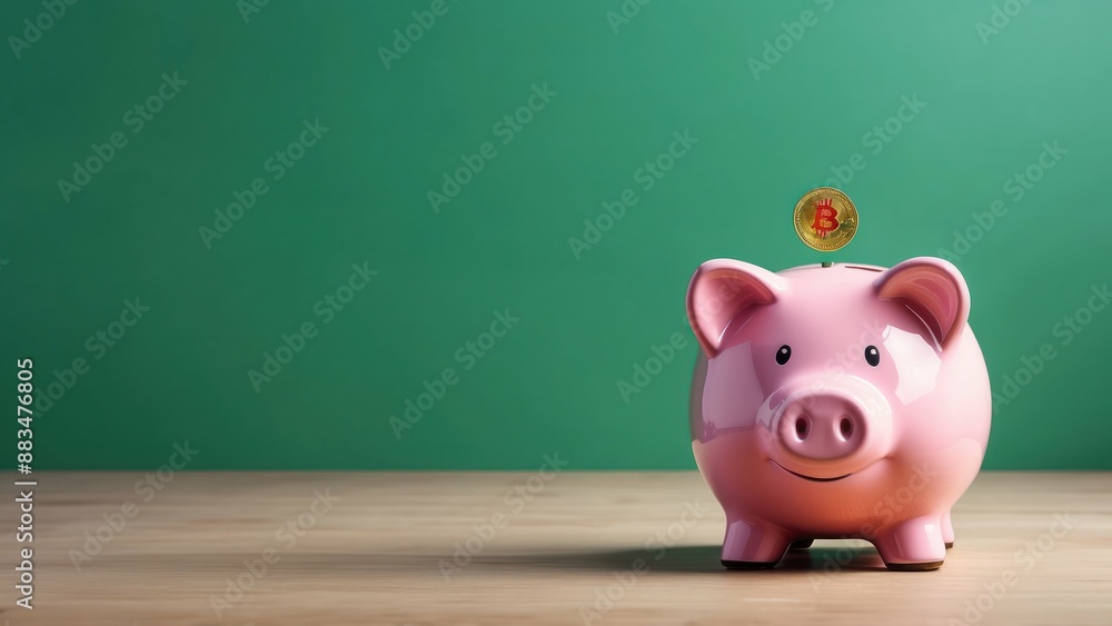 Pink piggy bank on a green background, perfect for finance related designs and concepts Pink piggy bank on a green background, perfect for finance related designs and concepts