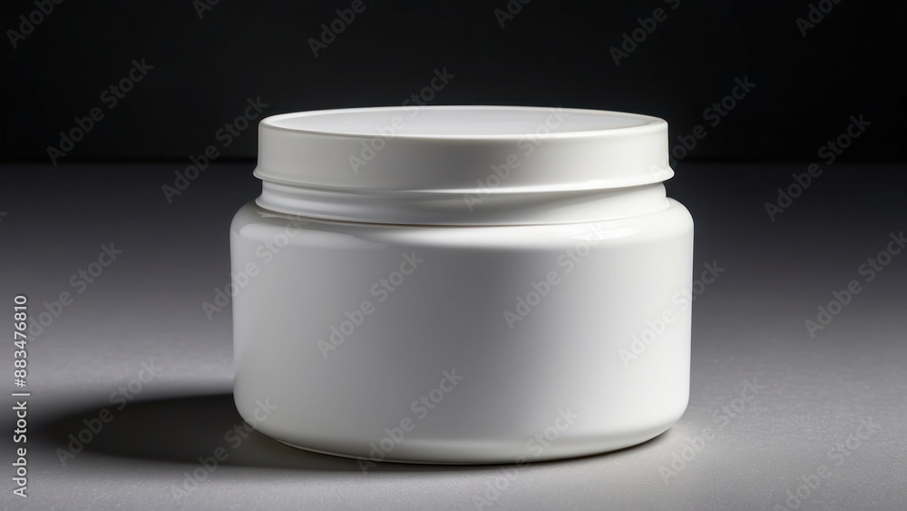 Plain white cosmetic jar against a black background, ideal for beauty or skincare branding Plain white cosmetic jar against a black background, ideal for beauty or skincare branding