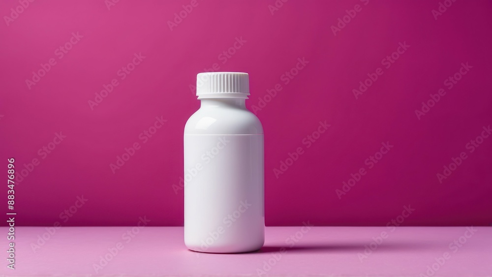 Plain white medicine bottle with a magenta background, ideal for healthcare and pharmaceutical designs Plain white medicine bottle with a magenta background, ideal for healthcare and pharmaceutical designs