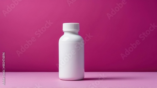 Plain white medicine bottle with a magenta background, ideal for healthcare and pharmaceutical designs