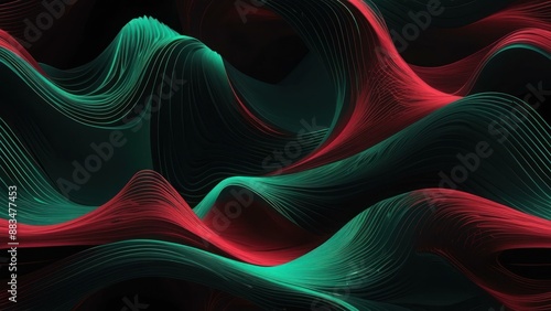 Crimson and emerald green biodigital waves in a futuristic, abstract composition photo