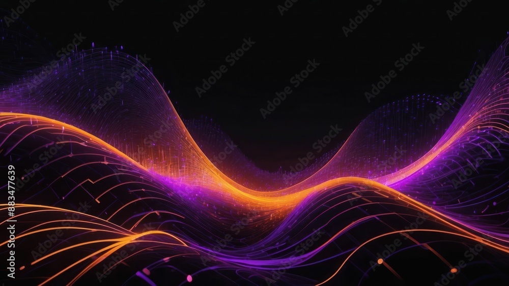 Abstract neon purple and orange digital waves in a futuristic, vibrant composition Abstract neon purple and orange digital waves in a futuristic, vibrant composition