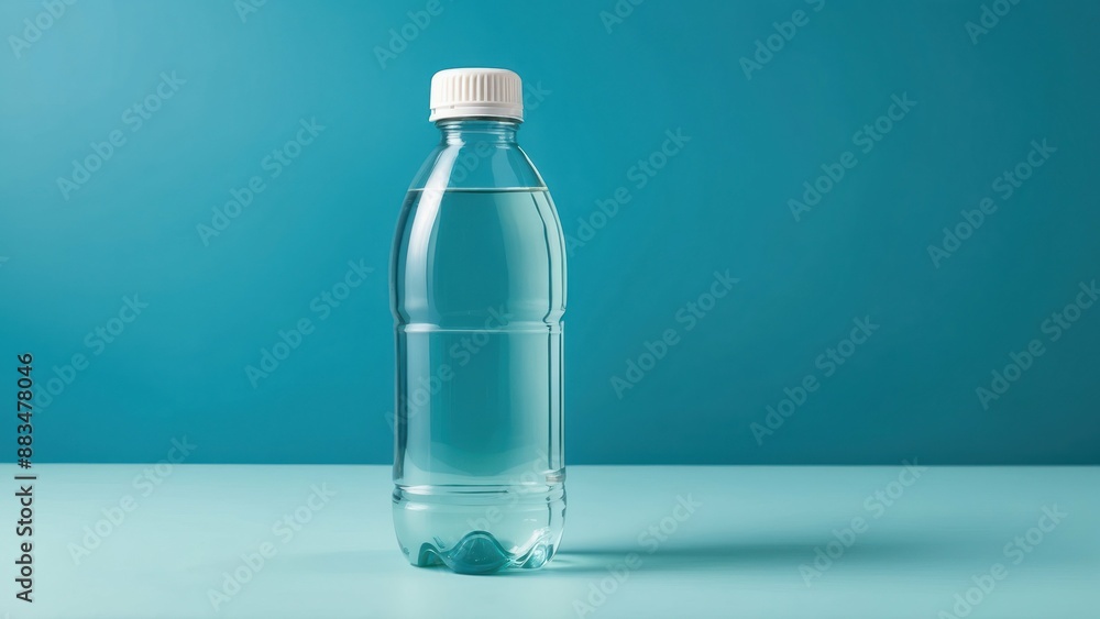 Mockup plastic water bottle with a teal background, ideal for branding and product design Mockup plastic water bottle with a teal background, ideal for branding and product design
