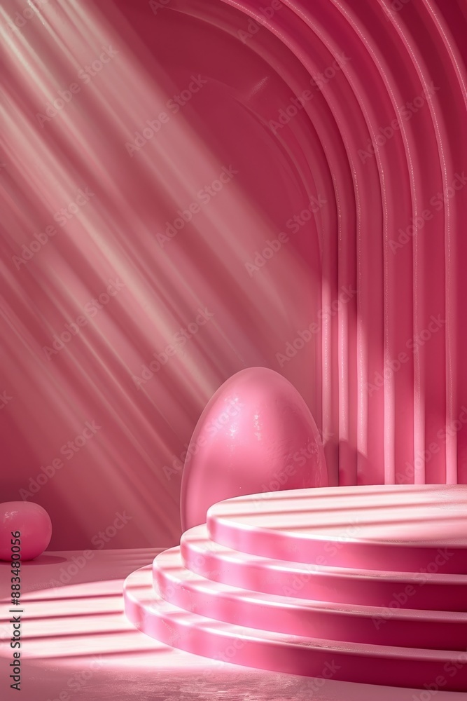 Abstract background with empty podium and soft pink lighting in 3D rendering