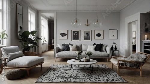 Chic Scandinavian apartment living room deccor photo