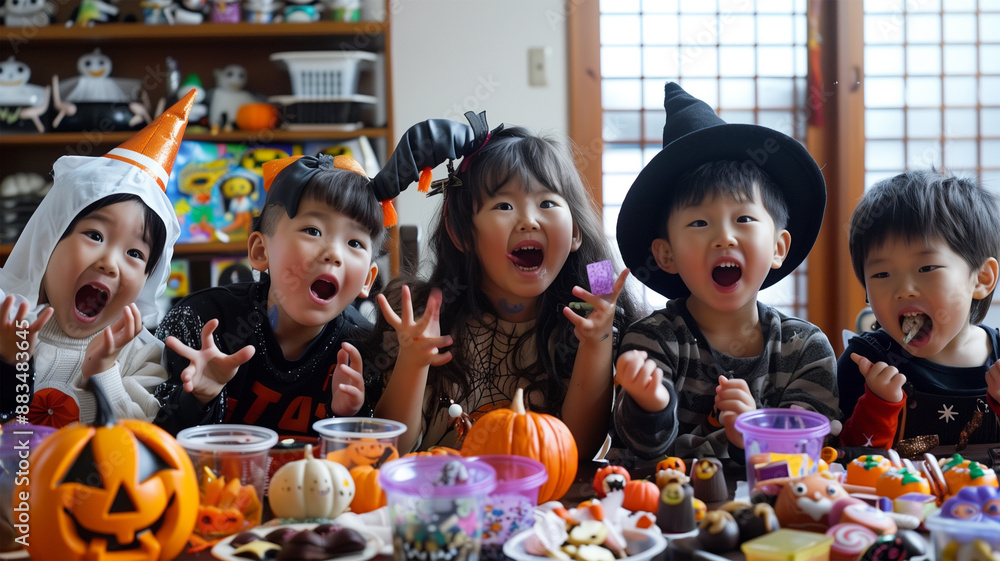 Fototapeta premium ハロウィンキャラクターの衣装を着た子供たち