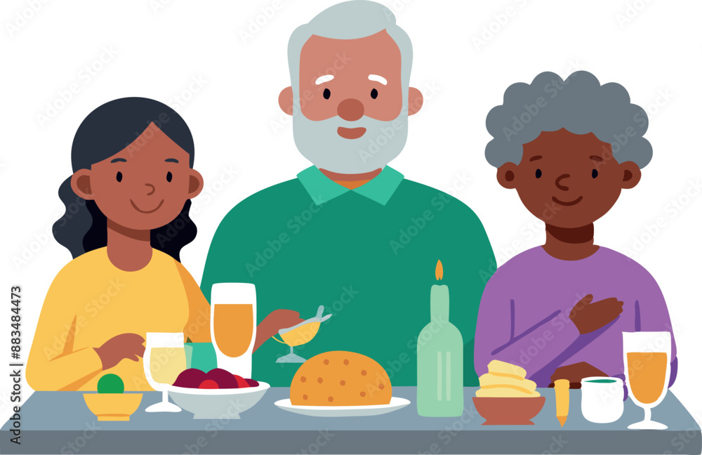 Family enjoying a meal together. Grandparents and grandchild having dinner at home Family enjoying a meal together. Grandparents and grandchild having dinner at home