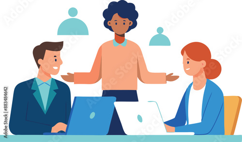 Team of diverse business professionals collaborating in a modern office environment