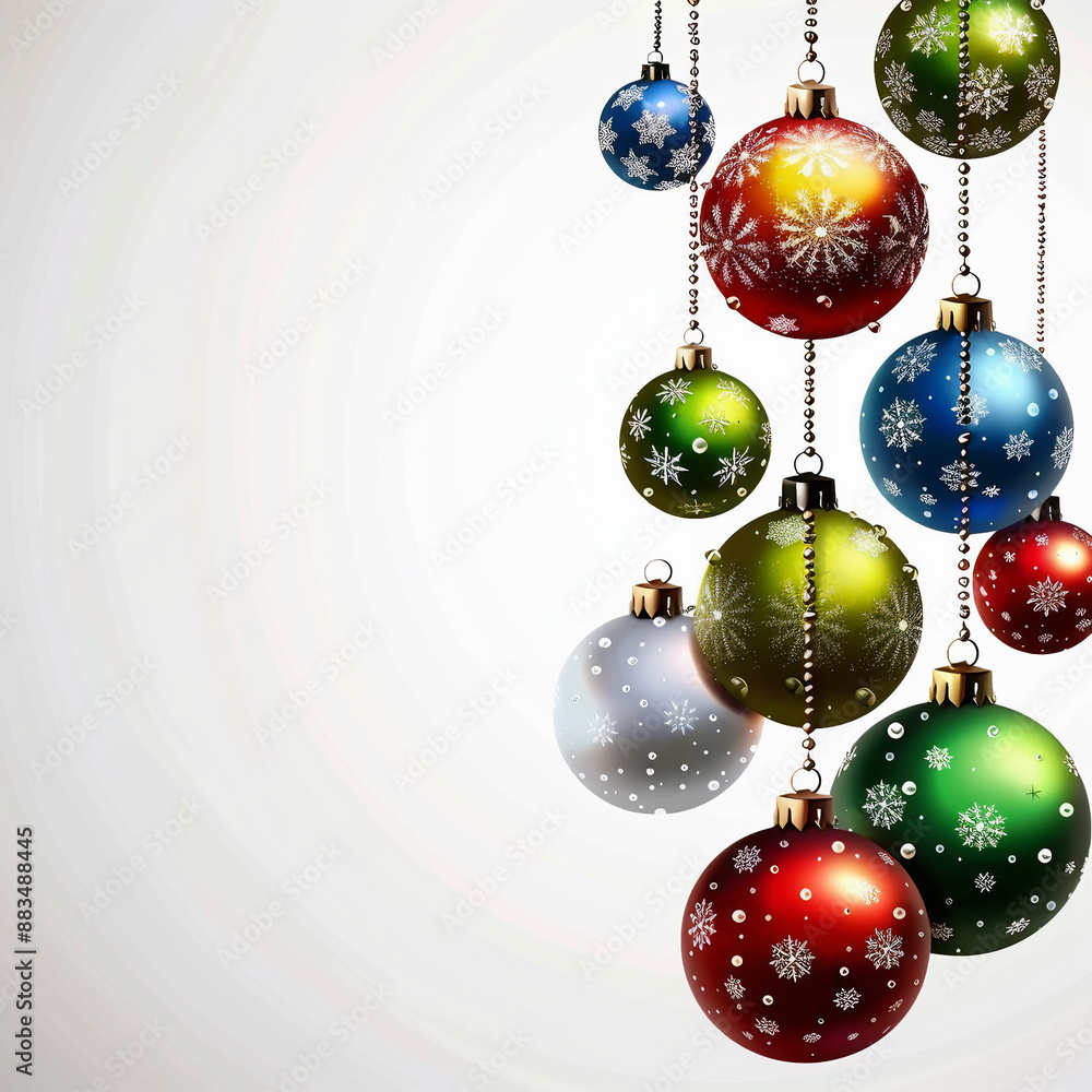 Christbaumkugeln weihnachtliche Dekoration mit weissem Hintergrund platz für Schrift Christbaumkugeln weihnachtliche Dekoration mit weissem Hintergrund platz für Schrift