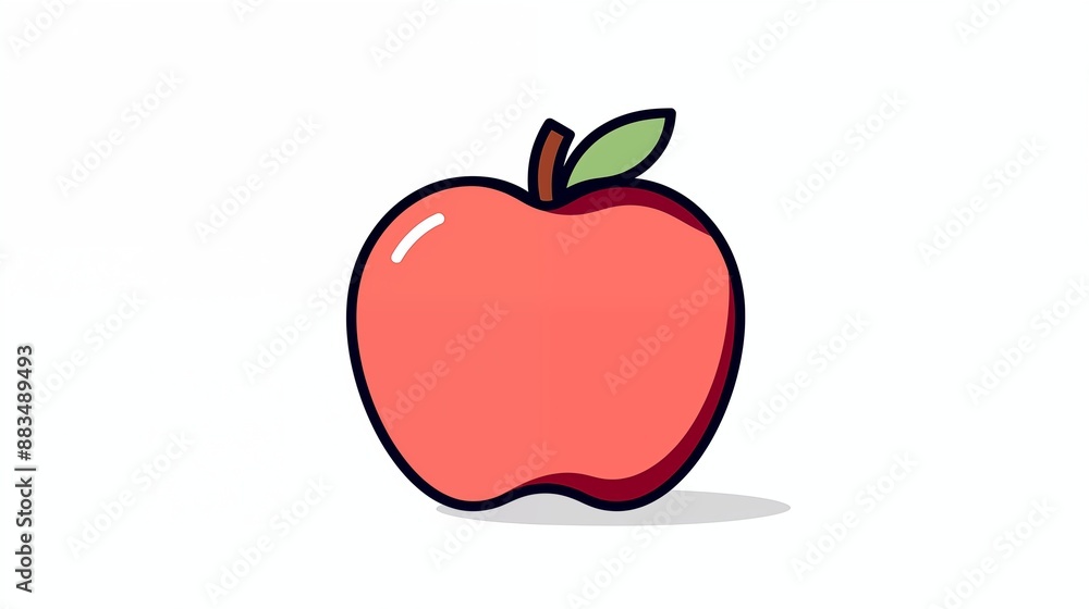 Cartoon Red Apple Illustration with Leaf and Stem on Top Cartoon Red Apple Illustration with Leaf and Stem on Top
