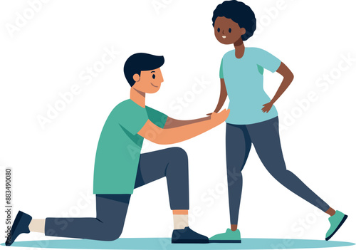 Young man proposing to his girlfriend in a romantic gesture, illustrated vector