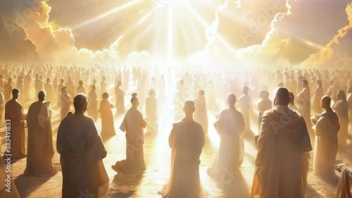 silhouette of people in rays of light 4k new quality stock video footage AI