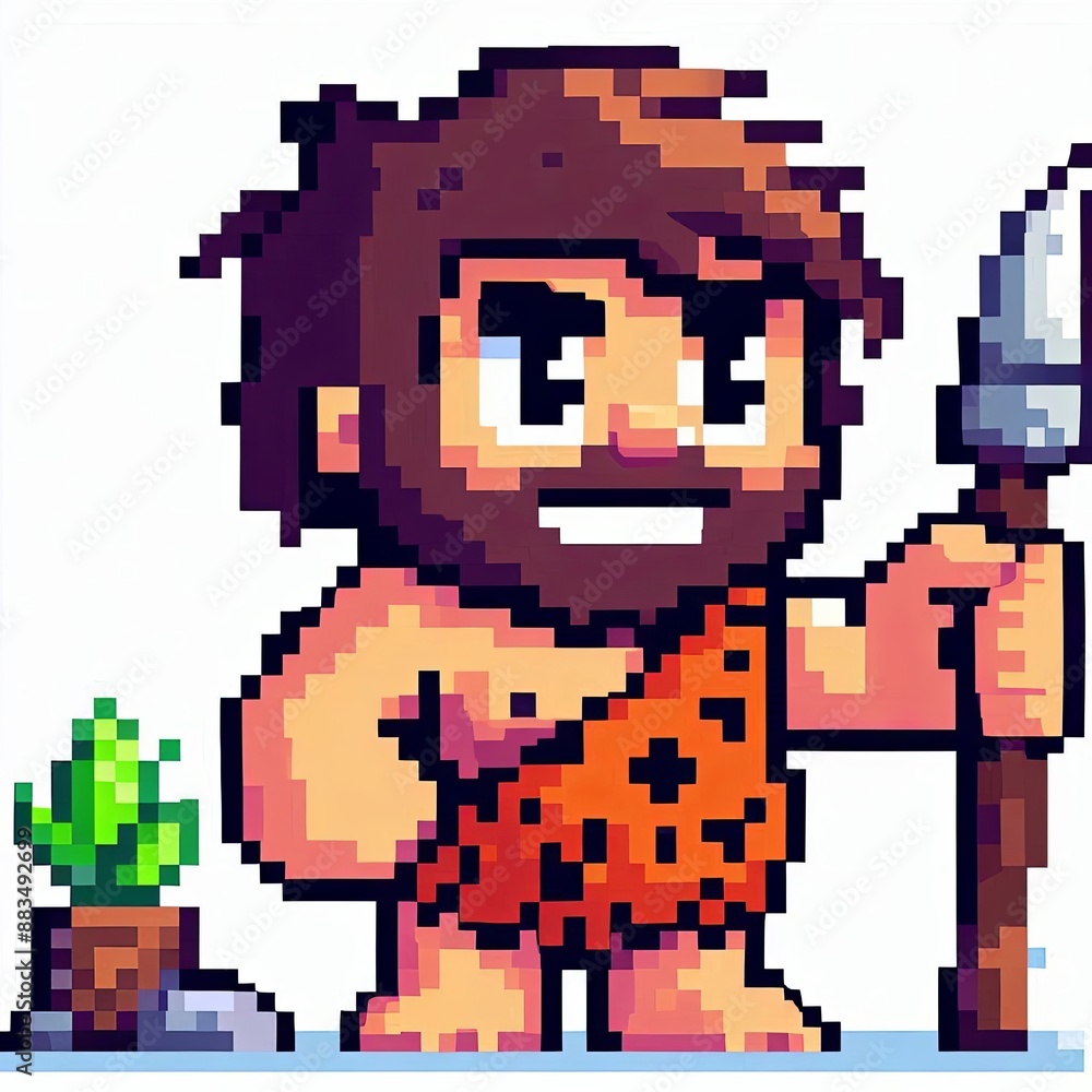 cartoon caveman , pixel art ,isolated Generative aI cartoon caveman , pixel art ,isolated Generative aI