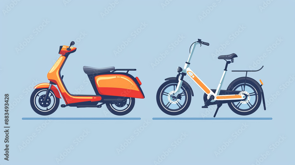 Electric bike image with bicycle and scooter in vector quality. Electric bike image with bicycle and scooter in vector quality.