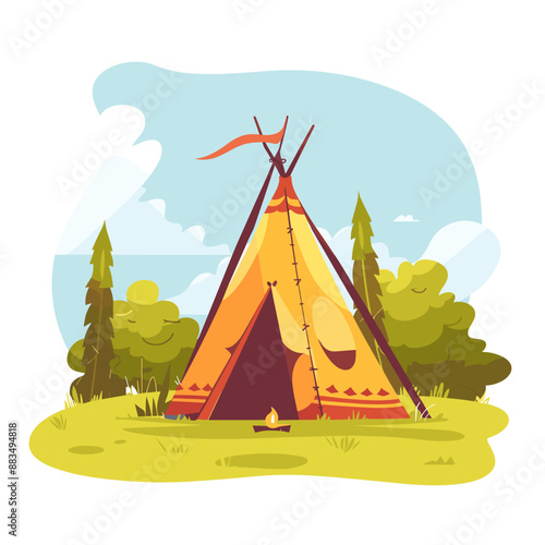 Native american indian wigwam in the field. Vector illustration